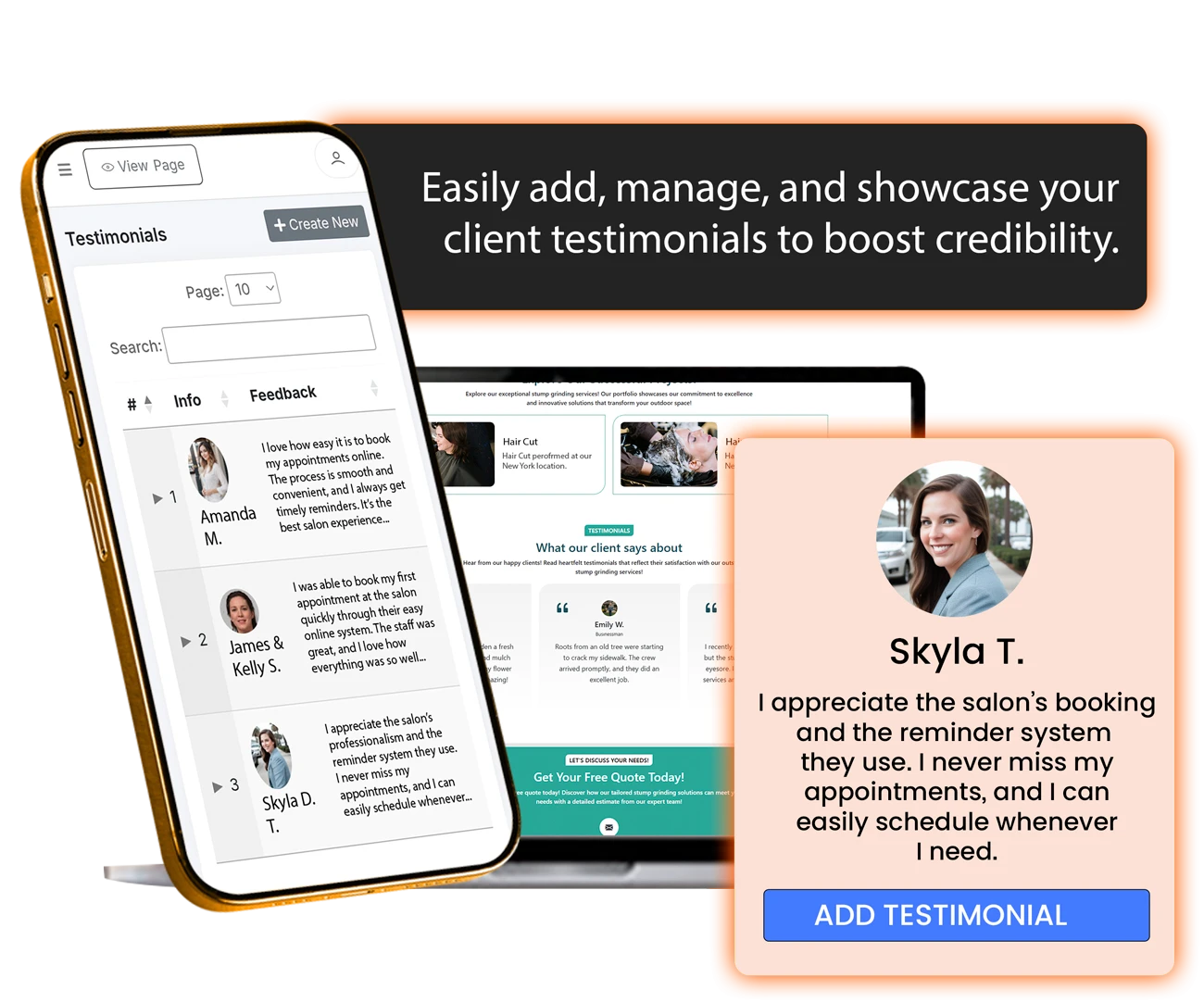 hair salon software - testimonial management