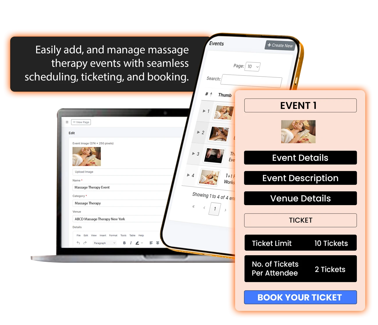 massage therapy software - event management