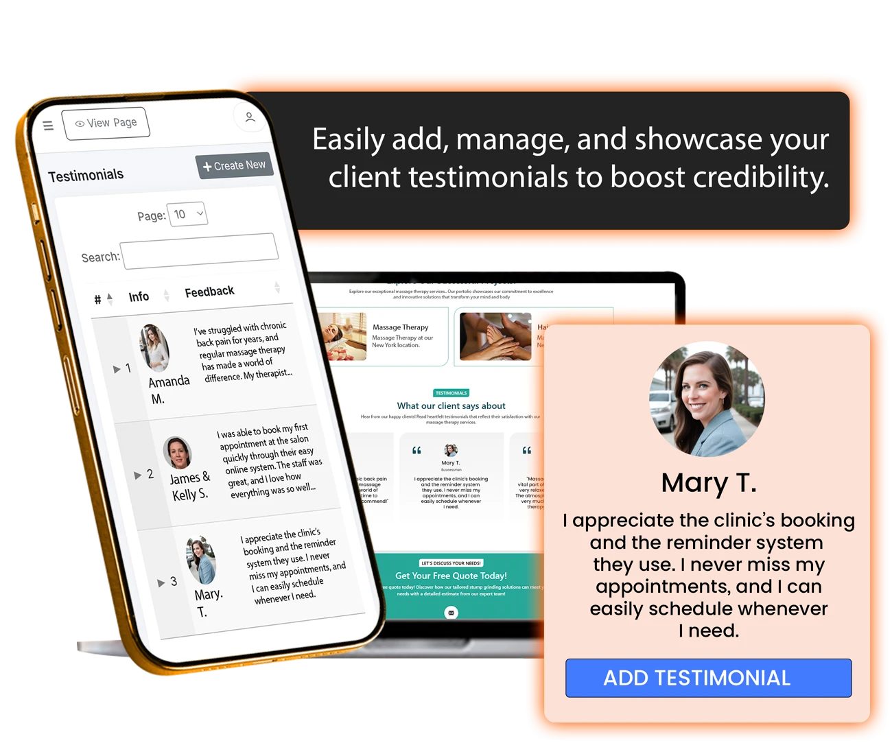 Massage therapy software - testimonial management